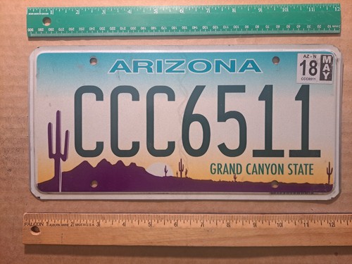 License Plate, Arizona, 2018, Sunset, Saguaros, Passenger, CCC 6511
