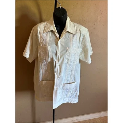 Classic Embroidered Guayabera by Haband of Paterson Button-Up Shirt in Off-White - Image 1 of 4