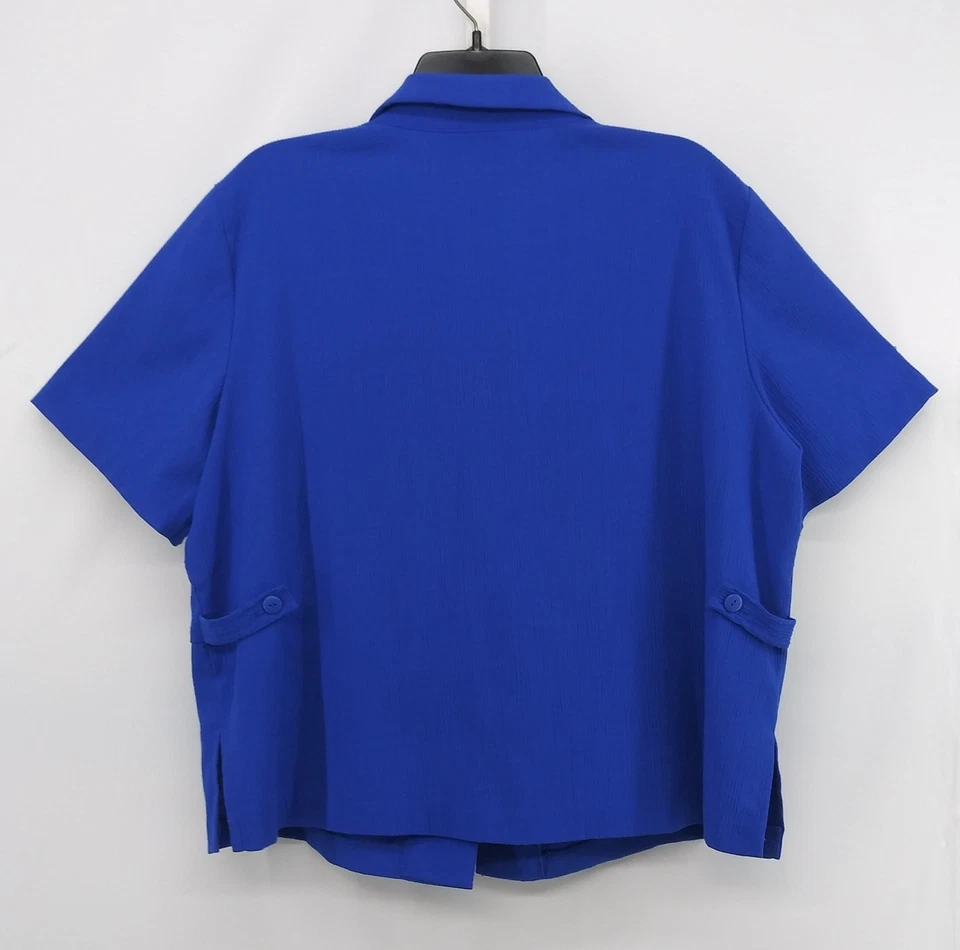 Basic Editions Blouse Women Size 18W Blue Collared Short Sleeve Button Up Top - Image 3 of 4