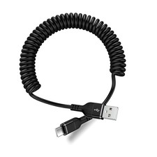 3FT iPhone 16 Plus Coiled Car Charger Cable, Black USB-C 3 ft, Black