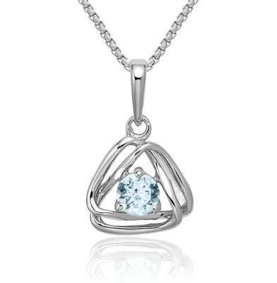 14K massives Weißgold Aquamarin Dreieck geometrische Halskette