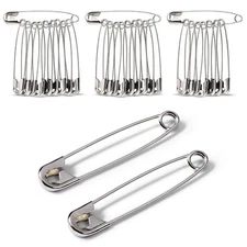 30 Pack Extra Large Safety Pins 3 Inch - for Sewing, Metallic 