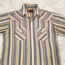 Plains Western Wear Men's Pearl Snap Shirt Stripes Sz Lrg Short Sleeve
