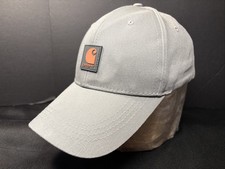 Carhartt Hat Cap Light Gray With Red Logo Strap Back Adjustable Hat Great Con.