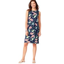 Talbots Dress Womens Size S Blue Floral Paisley Ruffle Neck Stretch Work Office