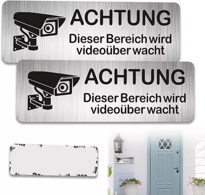 2 Stück Dieser Bereich wird videoüberwacht Schild Mit Klebeband, 8 x 3 cm