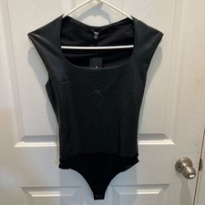Express Imitation Leather Black Bodysuit Size XS NWT