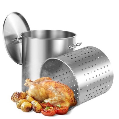 Uimoso 64QT Stainless Steel Stockpot Cooking Kitchen Sauce Pot with Basket Lid