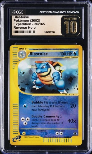 2002 POKEMON EXPEDITION REVERSE HOLO #36/165 BLASTOISE CGC 10 PRISTINE
