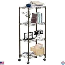 Heavy Duty 4-Shelf Adjustable Steel Wire Rack with Wheels for Storage, 1000 lbs