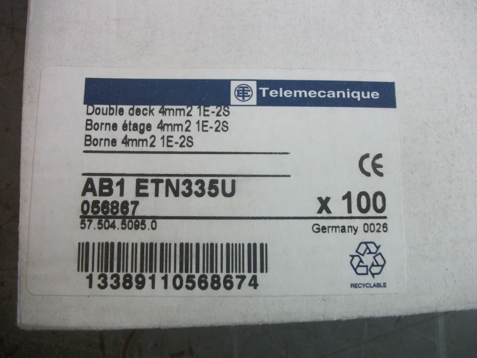 TELEMECANIQUE BOX OF 70 4mm2 1E-2S DOUBLE DECK TERMINAL BLOCKS AB1ETN335U NIB - Image 3 of 3