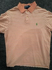 Polo Ralph Lauren Polo Mens Large Orange Striped Short Sleeve Shirt 100 Cotton