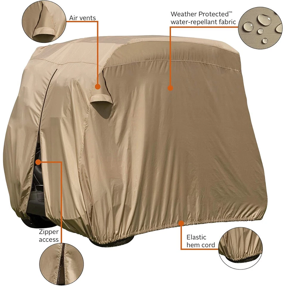 Cubierta impermeable para carro de golf con cremallera 210D Oxford para 4 pasajeros Yamaha dobladillo elástico Foto 4 de 4