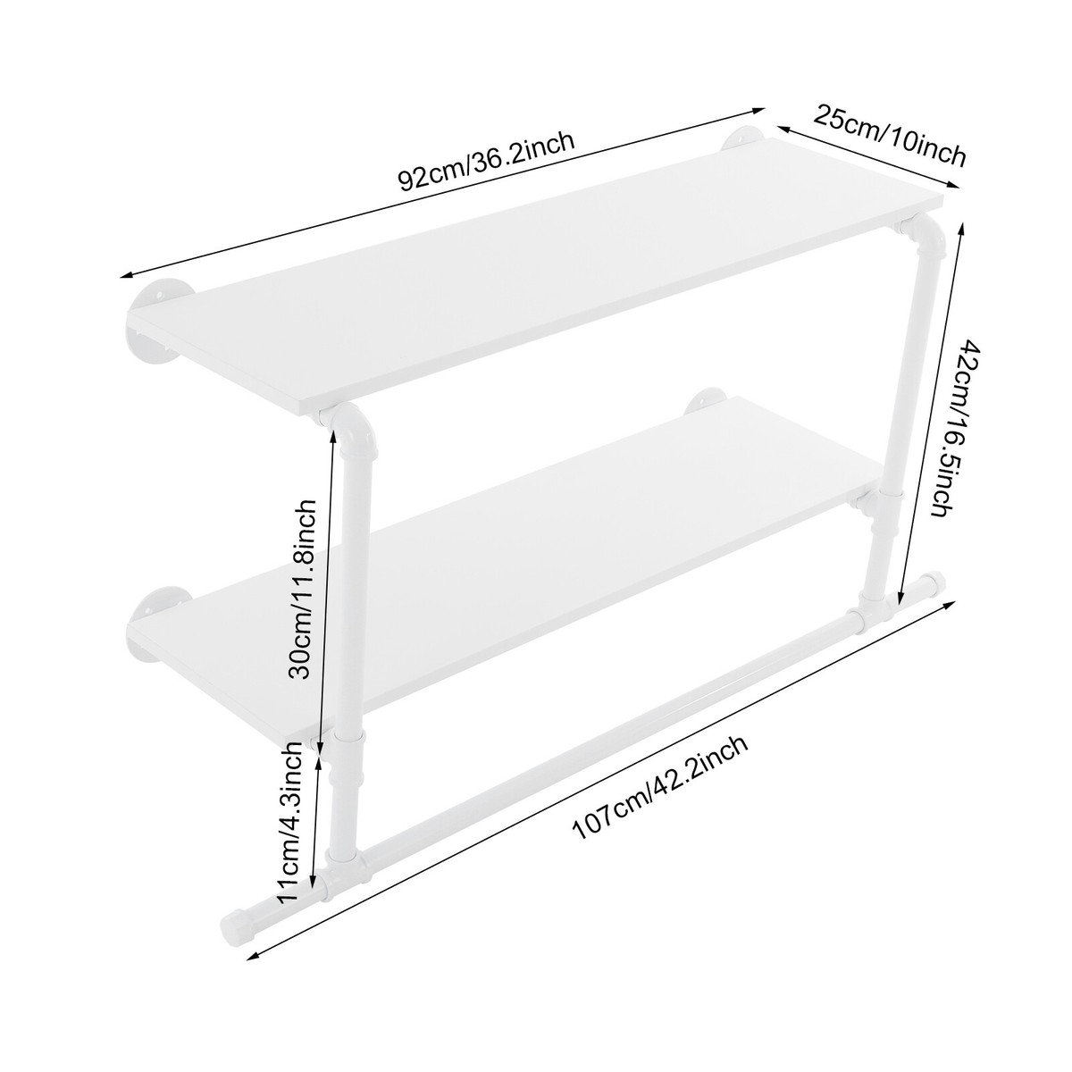 Clothes Display Rack with 2-tier Shelves 2-tier Wall Mounted
