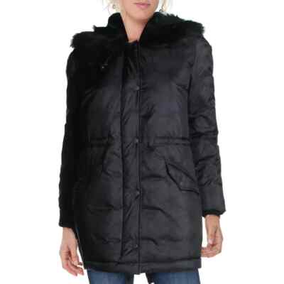 Betsey Johnson $300 Super Star Faux Fur Lined Black Mid-Length Parka Coat XS NWT