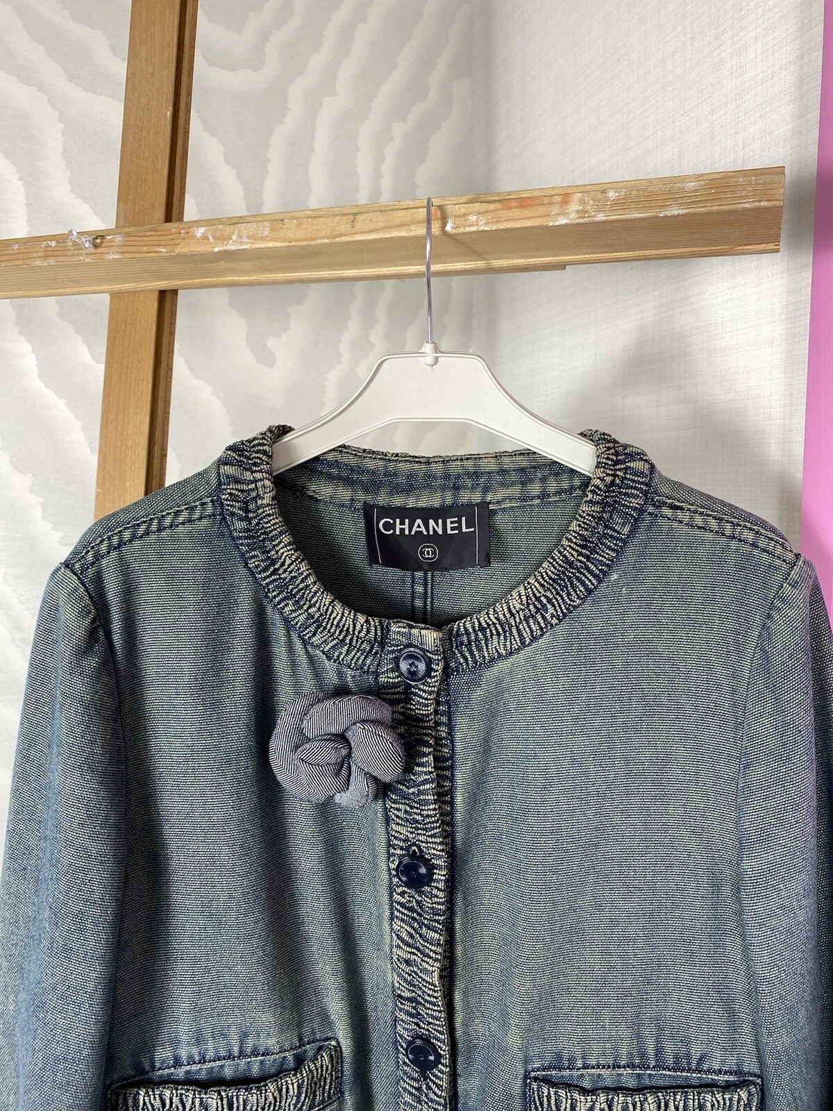 Rara giacca blazer tuta denim vintage Chanel 2001 + minigonna set quattro tasche