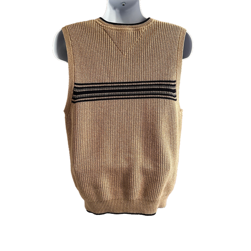 Vintage Tommy Hilfiger Mens Sweater Vest V Neck Khaki Tan L Large Y2K - Picture 2 of 7