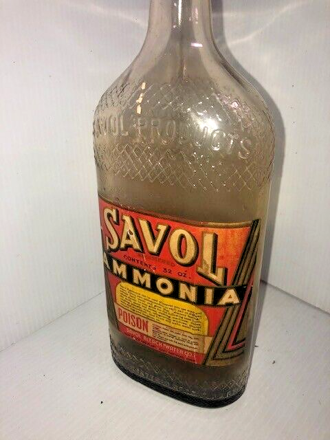 Vintage Bottle Savol Ammonia 1940s Original Label 32oz. East