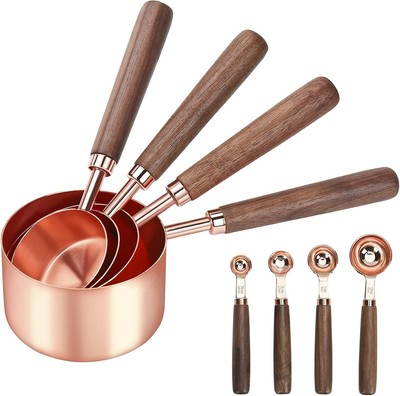 GuDoQi Stainless Steel Measuring Cups And Spoons Set With Walnut Handle For Meas