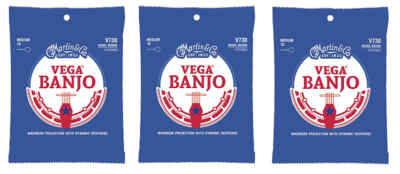 Martin V730 Vega Banjo Strings, Medium (10-25) (3-Pack)