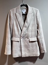 NWOT House of Harlow 1960 Plaid Cream Tan Blazer Small Women s Business Causal