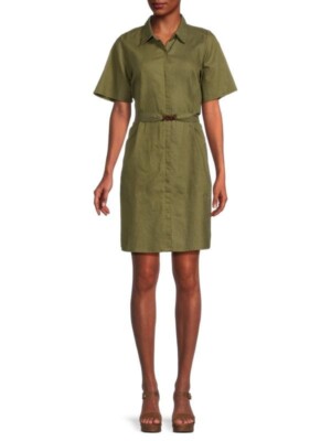 chinese dress ladies Linen Three Quarter Sleeve Maxi Shirt Dress - Flax