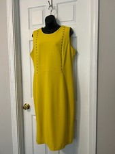 SHELBY & PAMER YELLOW STRETCH EMBELLISHED SLEEVELESS WORK DRESS SZ 16