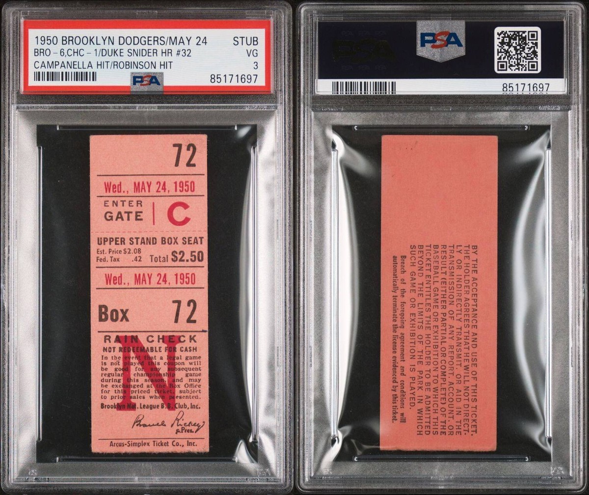 DUKE SNIDER HR#32 JACKIE ROBINSON/CAMPANELLA HIT TICKET 5/24/1950