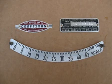 Craftsman King Seeley 8" Table Saw 103.22161 PARTS, NAME BADGE Arbor Tilt Scale