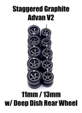 5x Graphite Advan V2 11/13mm Wheels Rubber Tires for 1/64 H0T Wheelz
