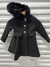 Rothschild Girl Black Fancy Dress Coat Faux Fur Hood Size XXS 4/5 EUC