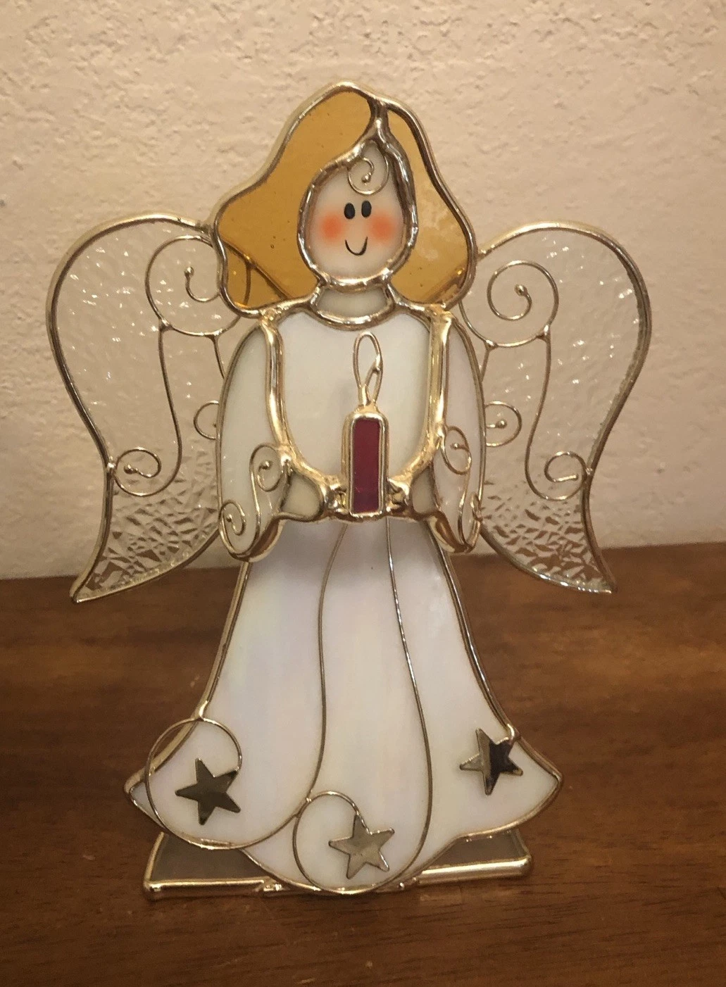 Stain Glass Angel Holding A Candle Tea Light Holder