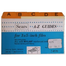 Sears Roebuck A-Z Guides 3x5 Index Card Box Divider Tabs RETRO Office Filing VTG