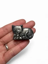 Kitty Cat Brooch Pin, Necklace, Earrings & Jewelry Box Set * Pewter * by Torino