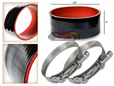 BLACK Silicone Coupler Hose 3.5'' 89 mm + T-Bolt Clamps Air Intake Intercooler