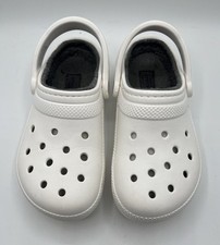 Crocs Classic Faux Fur Lined Slip On Clogs Women's 6 Men 4 White