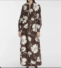 Tory Burch 100% Silk Brown White Floral Maxi Shirt Dress Womens sz M