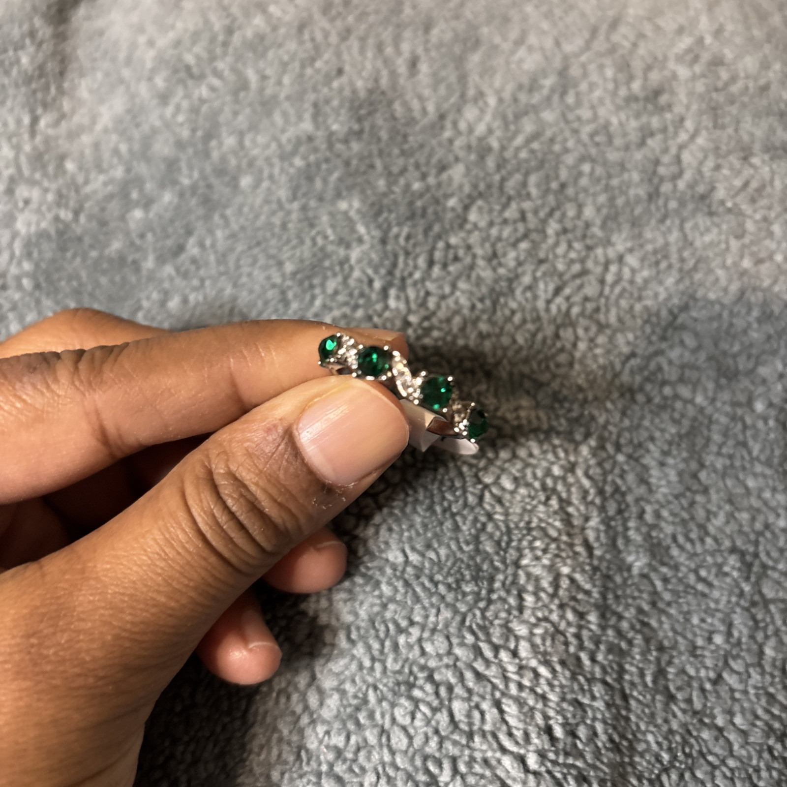 Silver Plated Emerald & Zircon Ring - Elegant Costume Jewelry