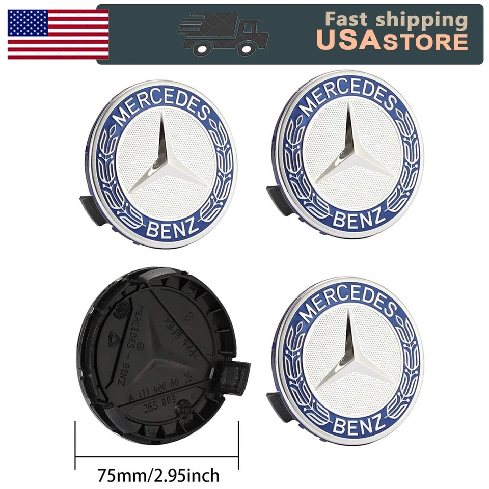 75mm 4 x Wheel Center Caps AMG Classic Wreath-Blue Fits Mercedes A C E SL Class Foto 3 de 4
