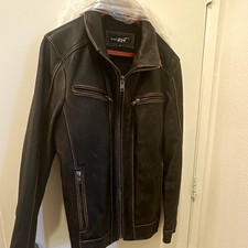 Tough Biker Rivet Men's Brown Genuine Leather Full Zip Jacket w/ Pockets Size M