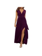 AQUA FORMAL Womens Sleeveless Surplice Neckline Full-Length Formal Gown Dress
