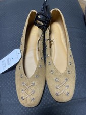 Time and Tru Tan Faux Suede Memory Foam Ballet Flats Round Toe Slip-On Eyelet 6
