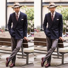 Double Breasted Men's Suits Navy Jackets Groom Business Workwear Coat Blazer