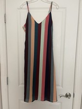 Lulus Erina Mauve Multi Stripe Belted Midi Slip Dress NO BELT