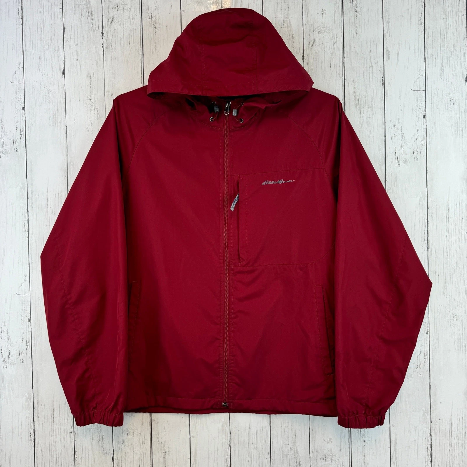 Eddie Bauer Red Packable Hooded Full Zip Waterproof Outdoors Jacket Size Large
Opens in a new window
