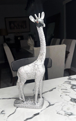 Vintage Made in India Silver Metal Giraffe Figurine 13  Red Jeweled Eyes