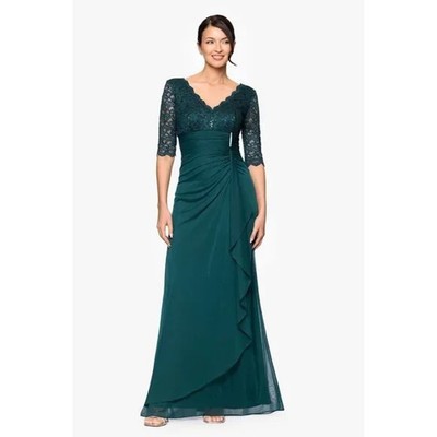 Betsy Adam Pine Green Johanna 3/4 Lace Sleeve Sequin Jersey