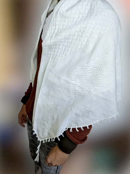 Bufanda blanca Keffiyeh estilo árabe y palestino Arafat Hatta hecha en India. mejor regalo Foto 4 de 4