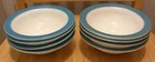 Pyrex Turquoise Blue Band Gold Rim 6.25”Bowls Milk Glass 8ct Set Vintage