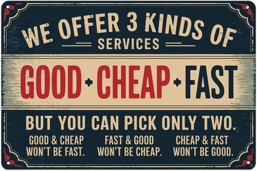 Vintage Good Cheap Fast Service Tin Metal Signs Home Décor 8x12 Suitable for out